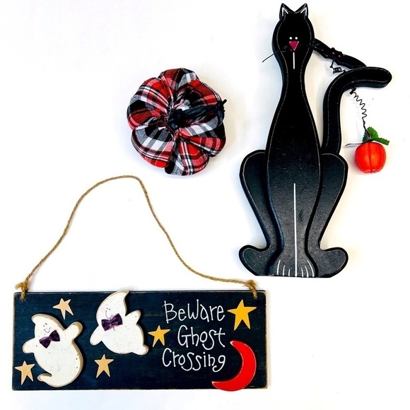 TABLEAU Halloween BlackCat & GhostSign & Pumpkin - Picture 1 of 4